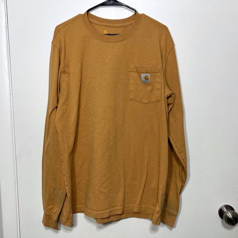 Carhartt Long Sleeve Pocket T-Shirt Mens L Tall Brown Graphic Built For Elements